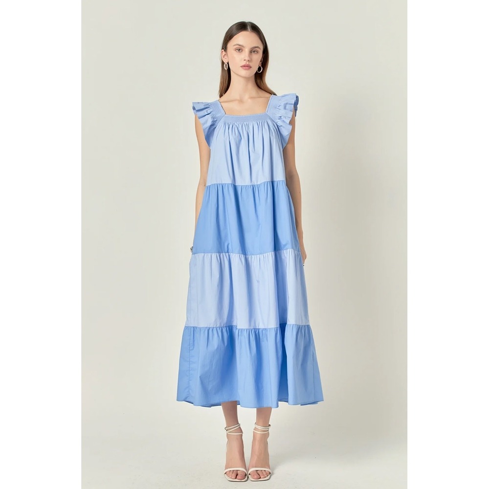 English‎ Factory Sweetheart Color Block Maxi Dress Blue Size XS